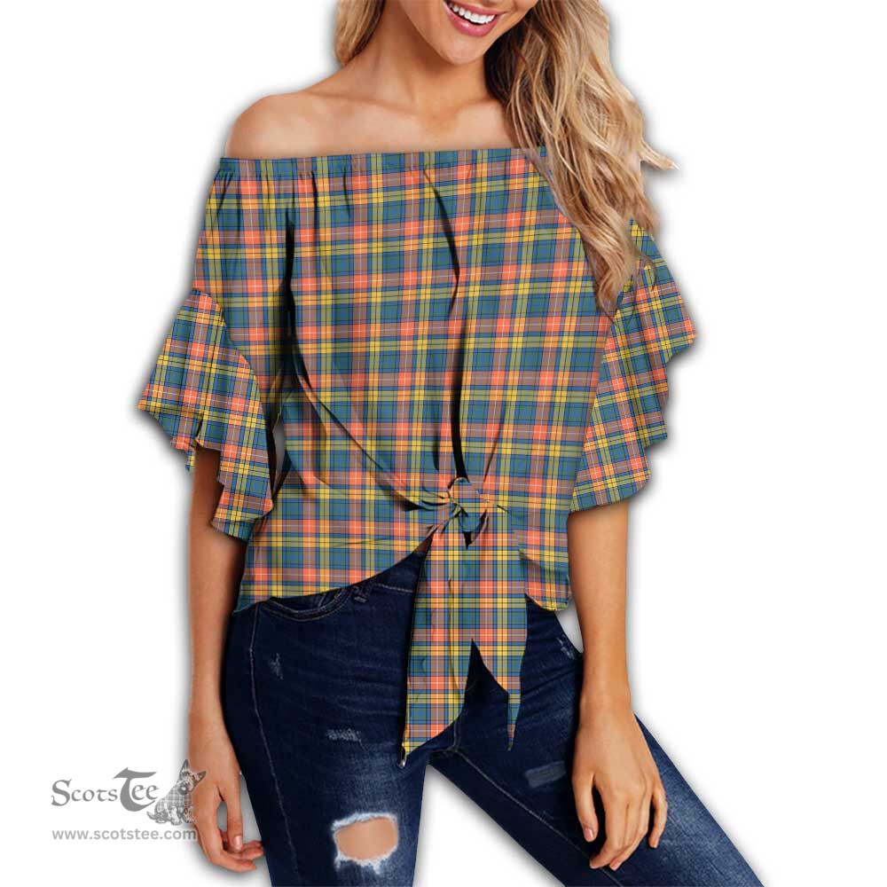 ScotsTee Shop Scottish Buchanan Ancient Clan Tartan Womens Off Shoulder Waist Wrap Top
