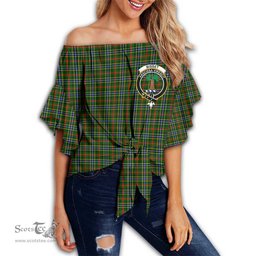 ScotsTee Shop Scottish Bisset Clan Crest Tartan Womens Off Shoulder Waist Wrap Top
