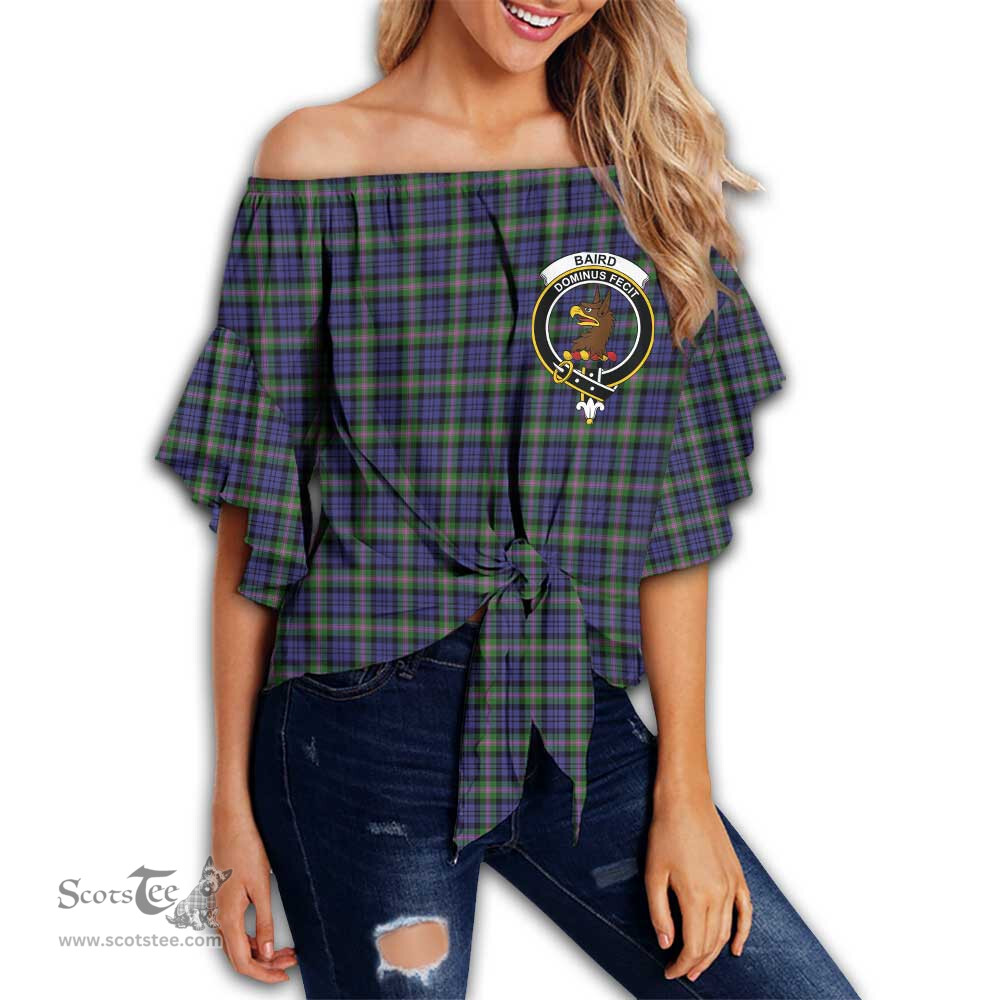 ScotsTee Shop Scottish Baird Modern Clan Crest Tartan Womens Off Shoulder Waist Wrap Top