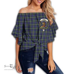 ScotsTee Shop Scottish Baird Modern Clan Crest Tartan Womens Off Shoulder Waist Wrap Top