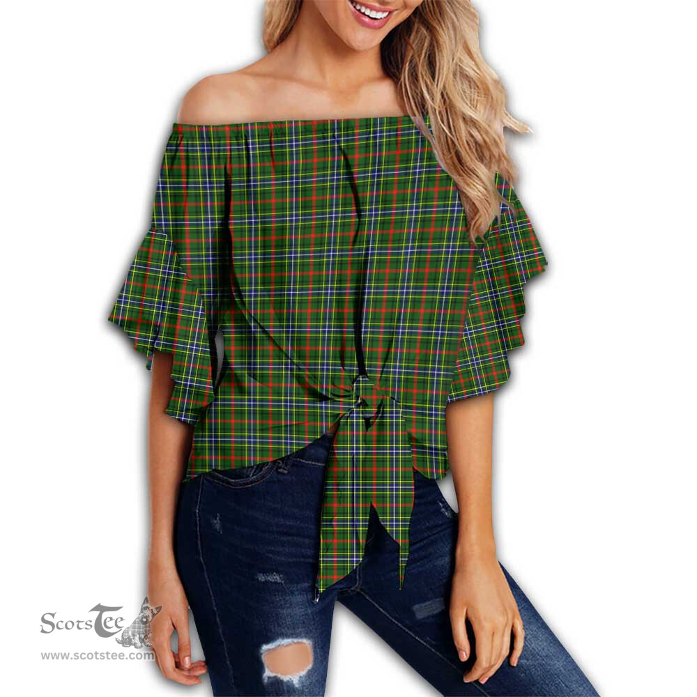 ScotsTee Shop Scottish Bisset Clan Tartan Womens Off Shoulder Waist Wrap Top