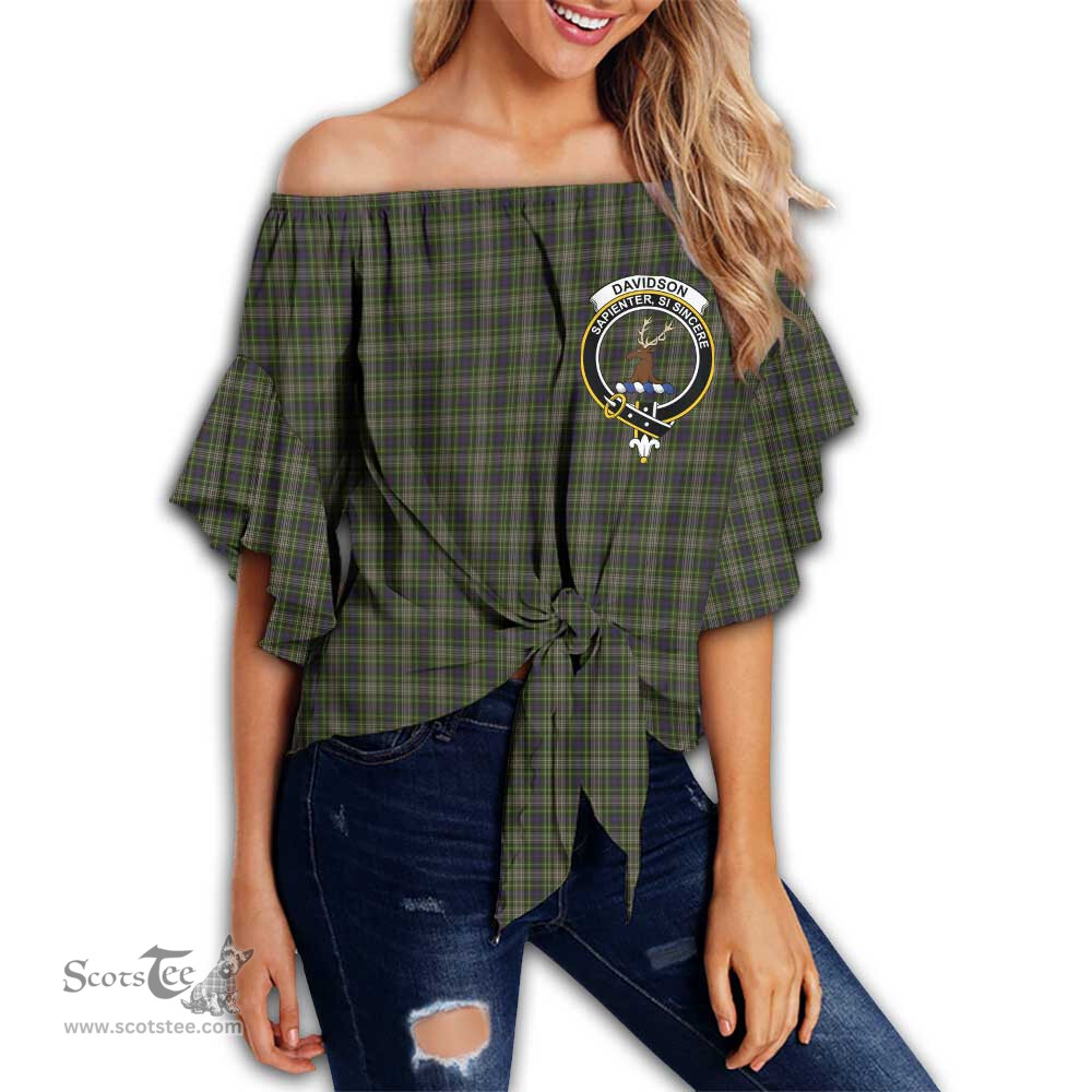 ScotsTee Shop Scottish Davidson Tulloch Dress Clan Crest Tartan Womens Off Shoulder Waist Wrap Top