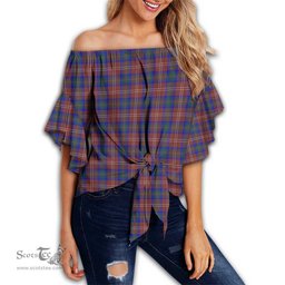 ScotsTee Shop Scottish Chisholm Hunting Modern Clan Tartan Womens Off Shoulder Waist Wrap Top