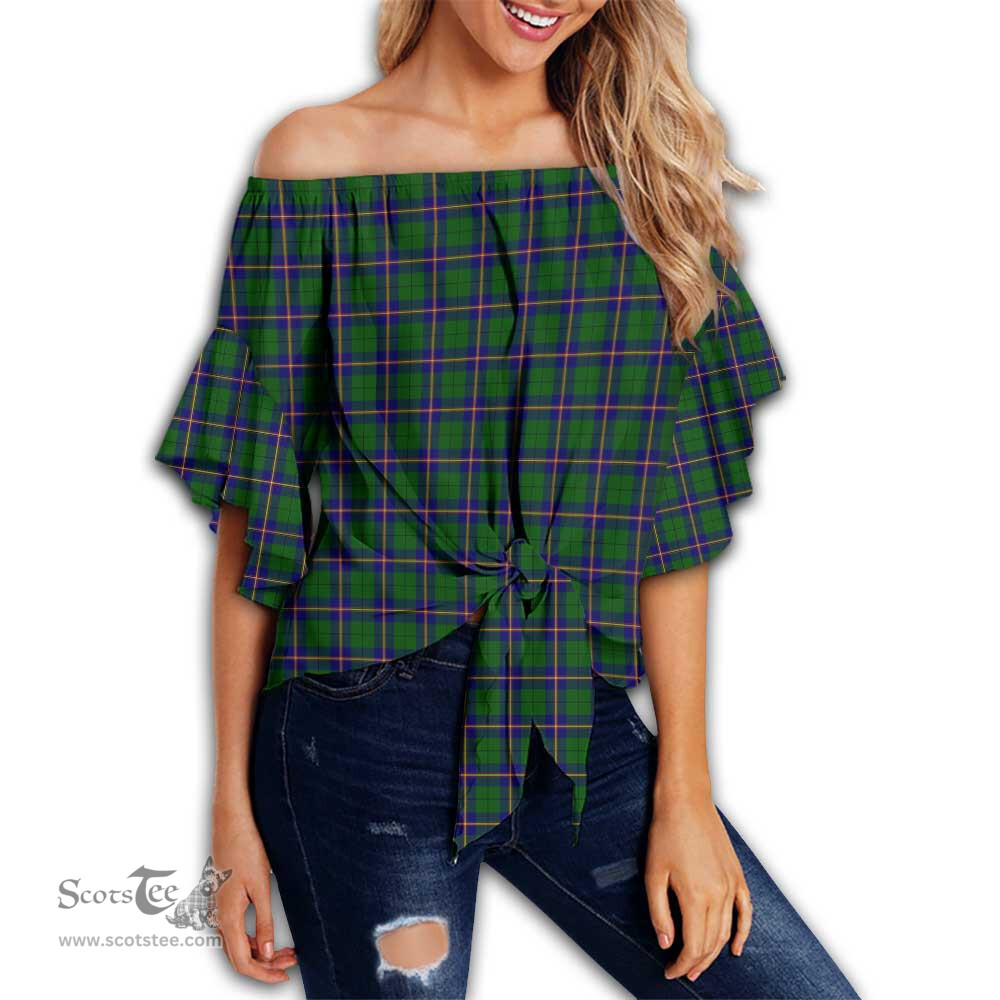 ScotsTee Shop Scottish Carmichael Modern Clan Tartan Womens Off Shoulder Waist Wrap Top