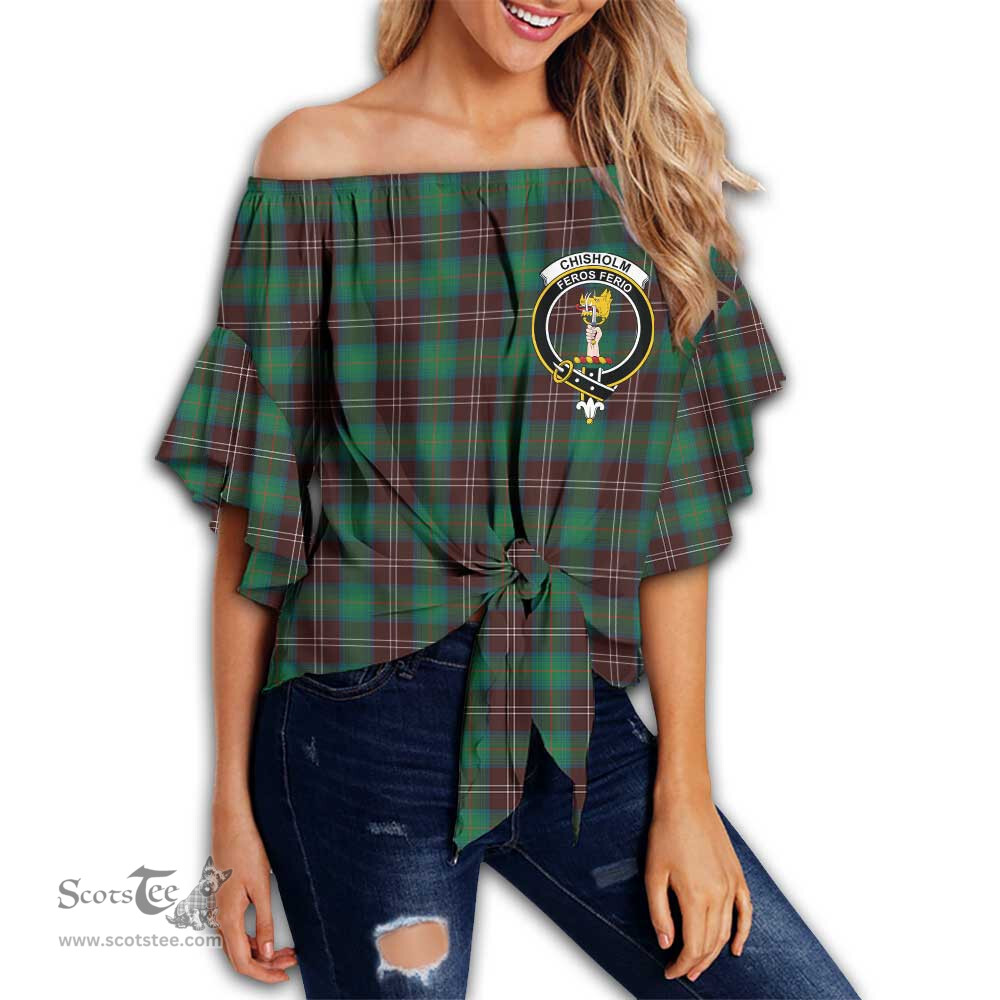 ScotsTee Shop Scottish Chisholm Hunting Ancient Clan Crest Tartan Womens Off Shoulder Waist Wrap Top