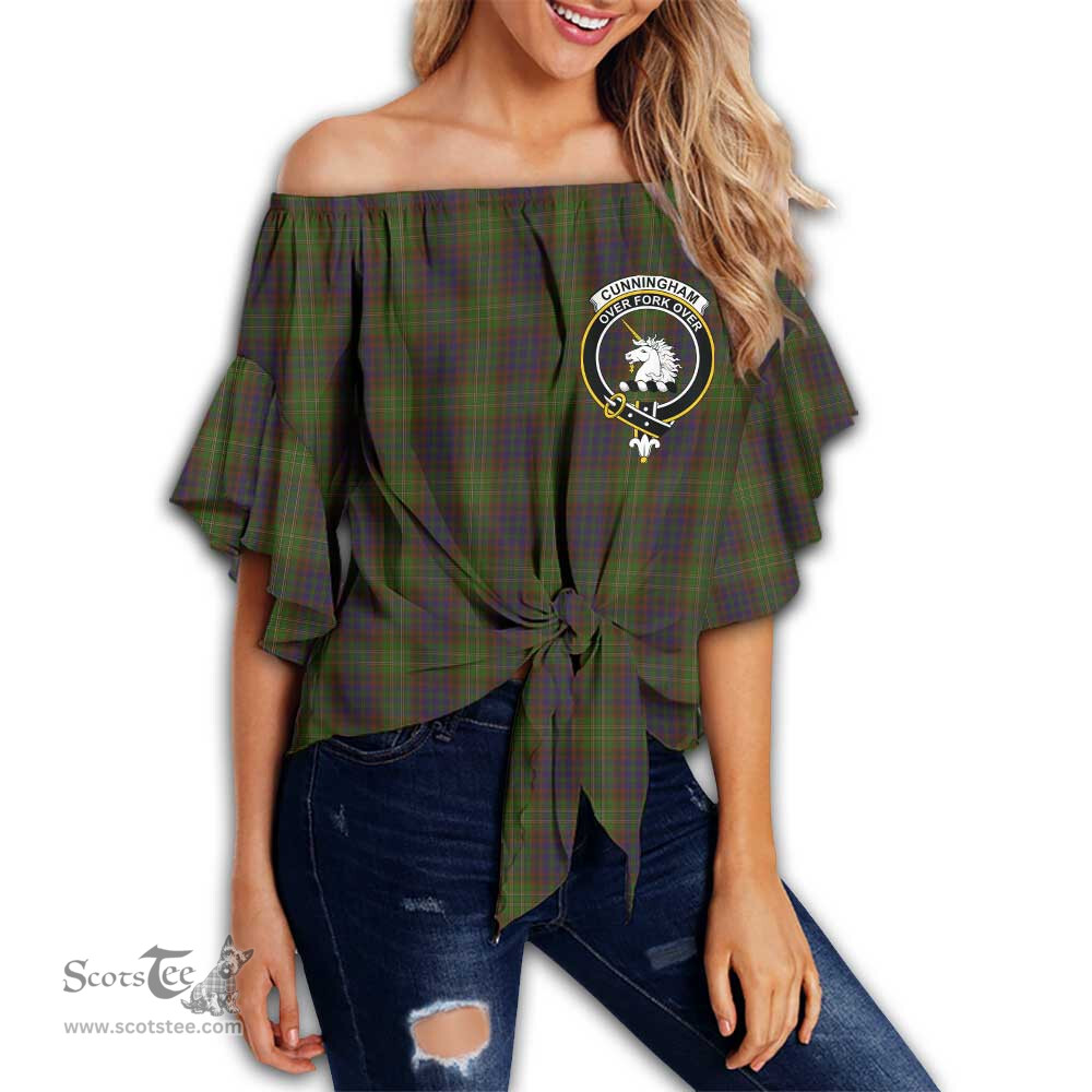 ScotsTee Shop Scottish Cunningham Hunting Modern Clan Crest Tartan Womens Off Shoulder Waist Wrap Top