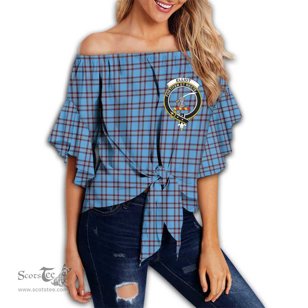 ScotsTee Shop Scottish Elliot Ancient Clan Crest Tartan Womens Off Shoulder Waist Wrap Top