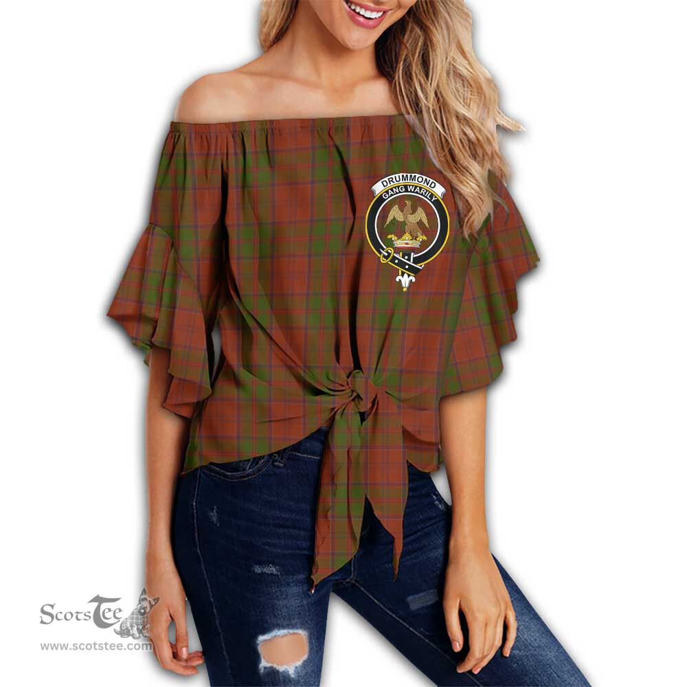 ScotsTee Shop Scottish Drummond Clan Clan Crest Tartan Womens Off Shoulder Waist Wrap Top