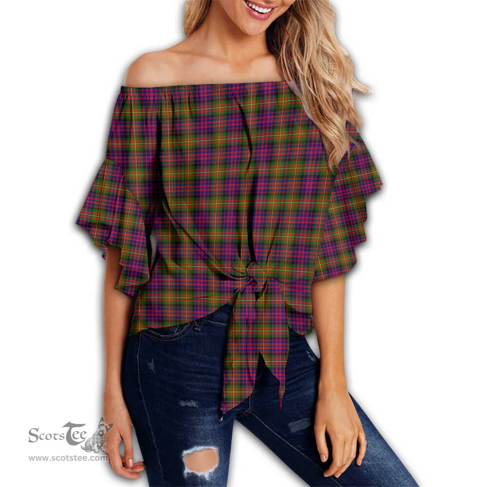 ScotsTee Shop Scottish Carnegie Modern Clan Tartan Womens Off Shoulder Waist Wrap Top