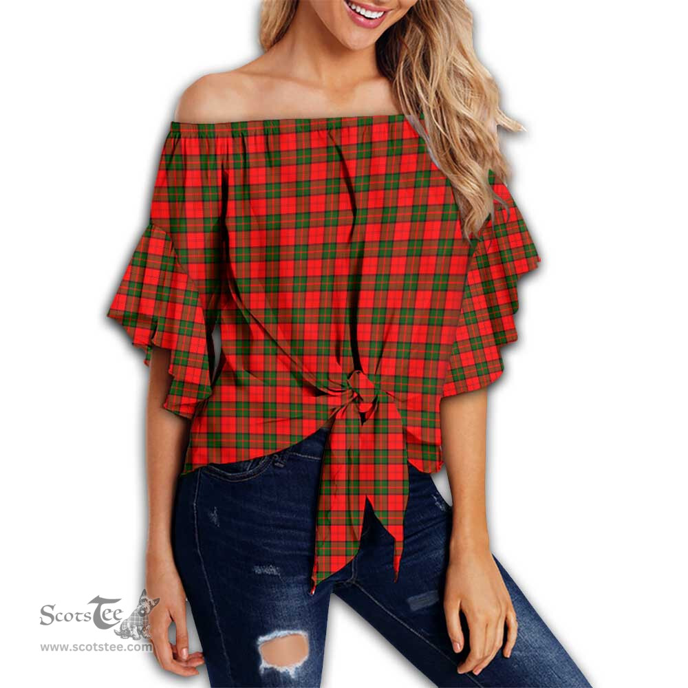 ScotsTee Shop Scottish Dunbar Modern Clan Tartan Womens Off Shoulder Waist Wrap Top