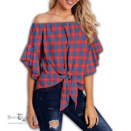 ScotsTee Shop Scottish Galloway Red Clan Tartan Womens Off Shoulder Waist Wrap Top