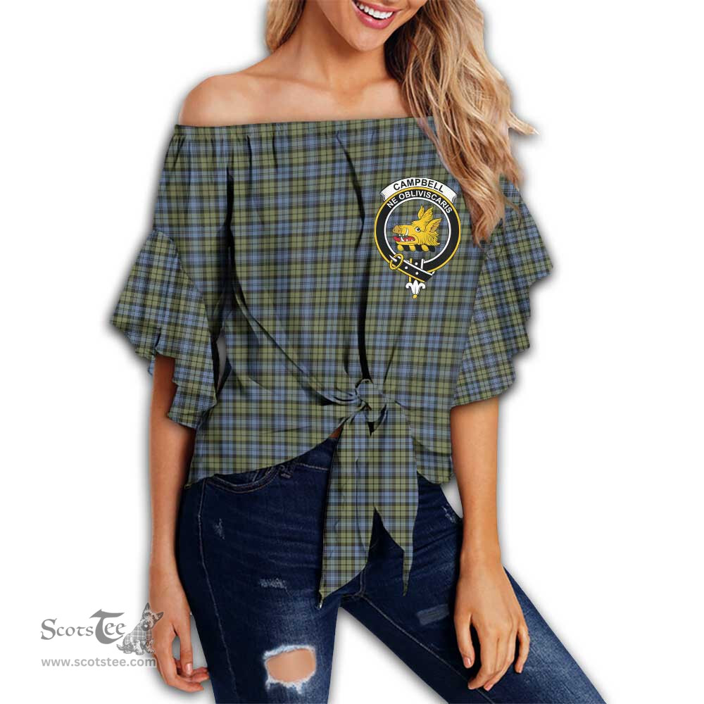 ScotsTee Shop Scottish Campbell Faded Clan Crest Tartan Womens Off Shoulder Waist Wrap Top