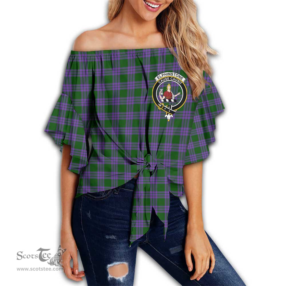 ScotsTee Shop Scottish Elphinstone Clan Crest Tartan Womens Off Shoulder Waist Wrap Top