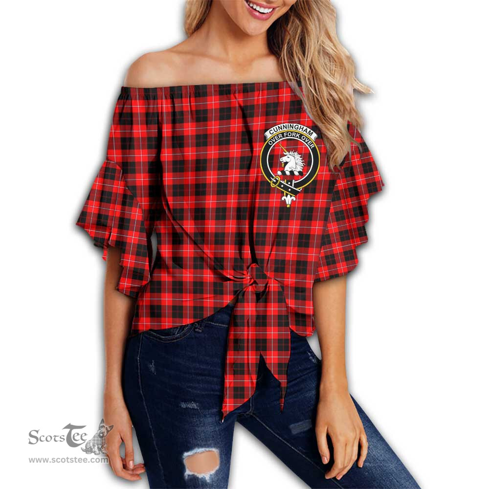 ScotsTee Shop Scottish Cunningham Modern Clan Crest Tartan Womens Off Shoulder Waist Wrap Top