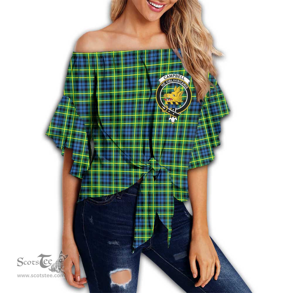 ScotsTee Shop Scottish Campbell of Breadalbane Ancient Clan Crest Tartan Womens Off Shoulder Waist Wrap Top