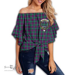 ScotsTee Shop Scottish MacArthur - Milton Clan Crest Tartan Womens Off Shoulder Waist Wrap Top