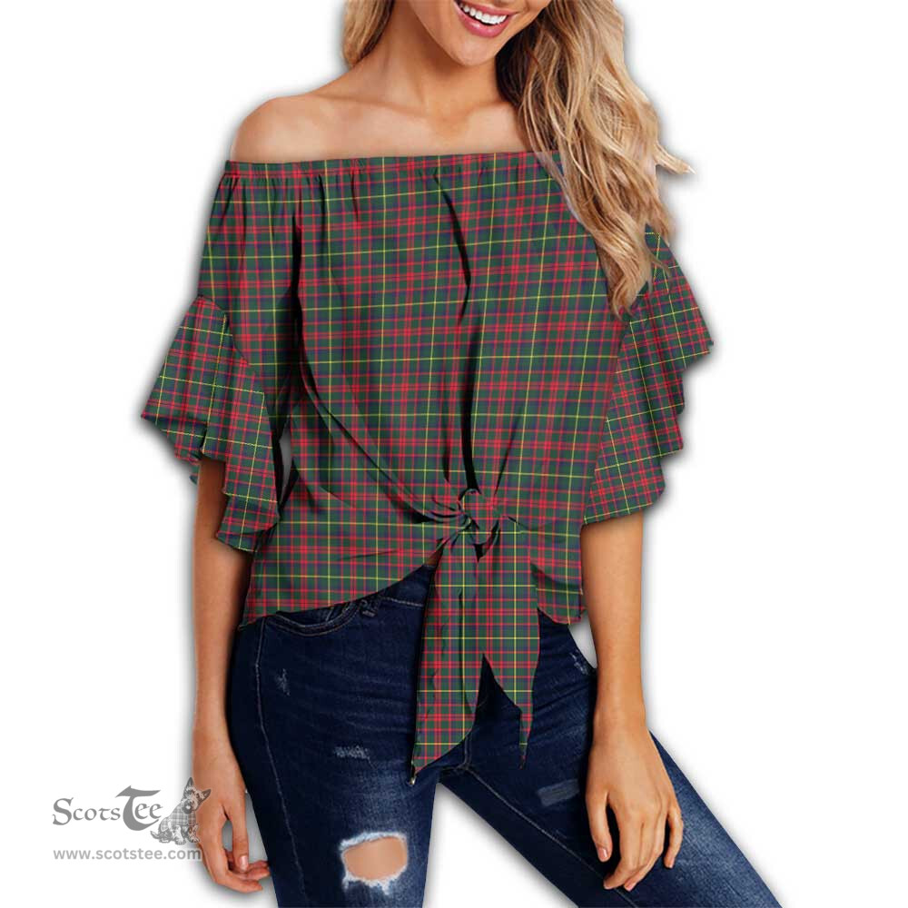 ScotsTee Shop Scottish MacKintosh Hunting Modern Clan Tartan Womens Off Shoulder Waist Wrap Top