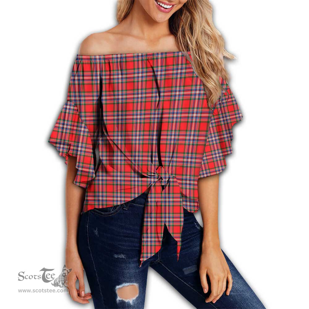 ScotsTee Shop Scottish MacFarlane Modern Clan Tartan Womens Off Shoulder Waist Wrap Top