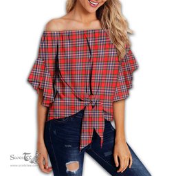 ScotsTee Shop Scottish MacFarlane Modern Clan Tartan Womens Off Shoulder Waist Wrap Top