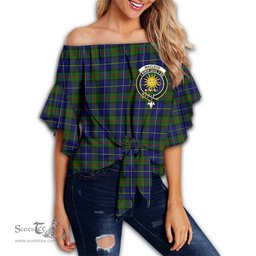 ScotsTee Shop Scottish MacLeod of Harris Modern Clan Crest Tartan Womens Off Shoulder Waist Wrap Top