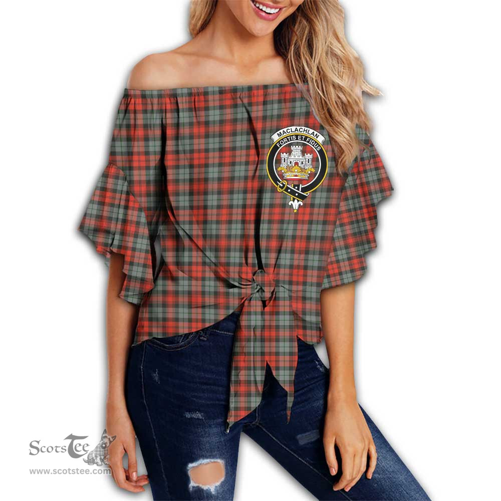 ScotsTee Shop Scottish MacLachlan Weathered Clan Crest Tartan Womens Off Shoulder Waist Wrap Top