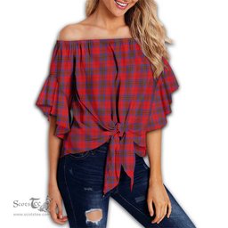 ScotsTee Shop Scottish Leslie Modern Clan Tartan Womens Off Shoulder Waist Wrap Top