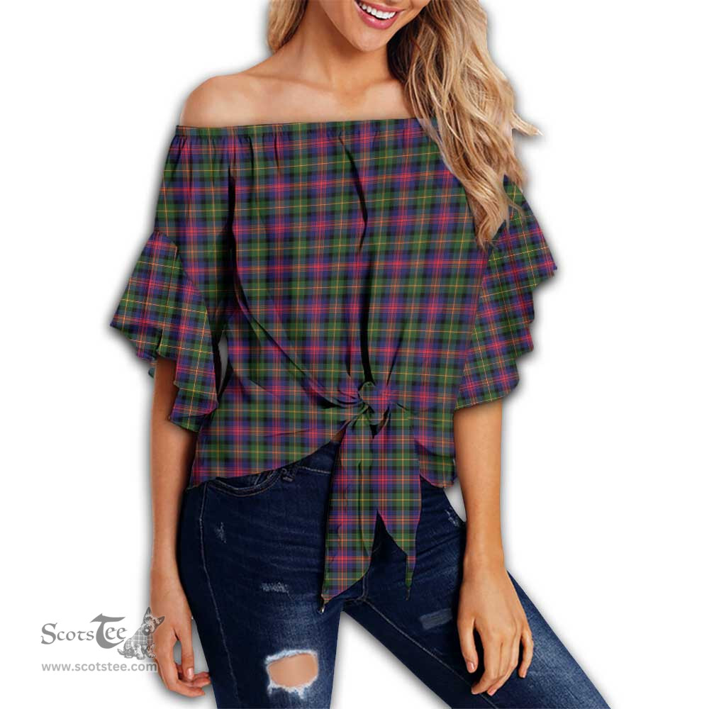 ScotsTee Shop Scottish Logan Modern Clan Tartan Womens Off Shoulder Waist Wrap Top