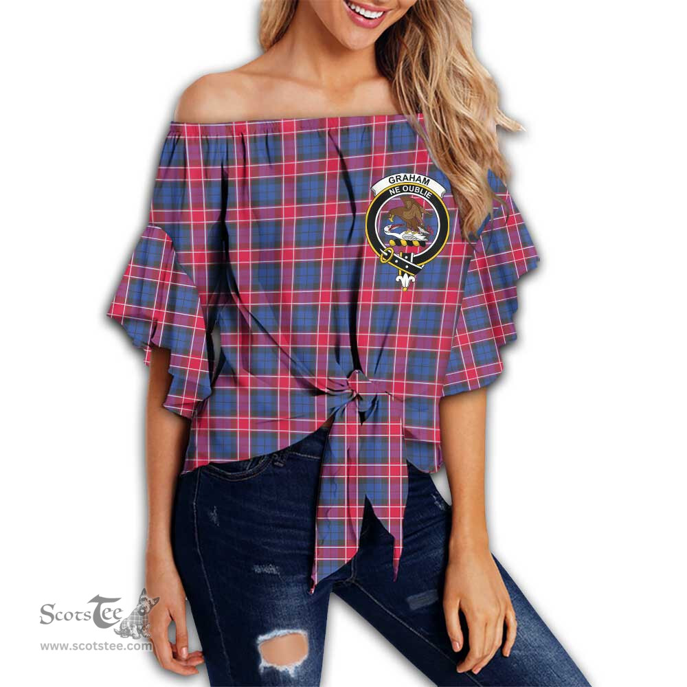 ScotsTee Shop Scottish Graham of Menteith Red Clan Crest Tartan Womens Off Shoulder Waist Wrap Top