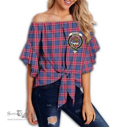 ScotsTee Shop Scottish Graham of Menteith Red Clan Crest Tartan Womens Off Shoulder Waist Wrap Top
