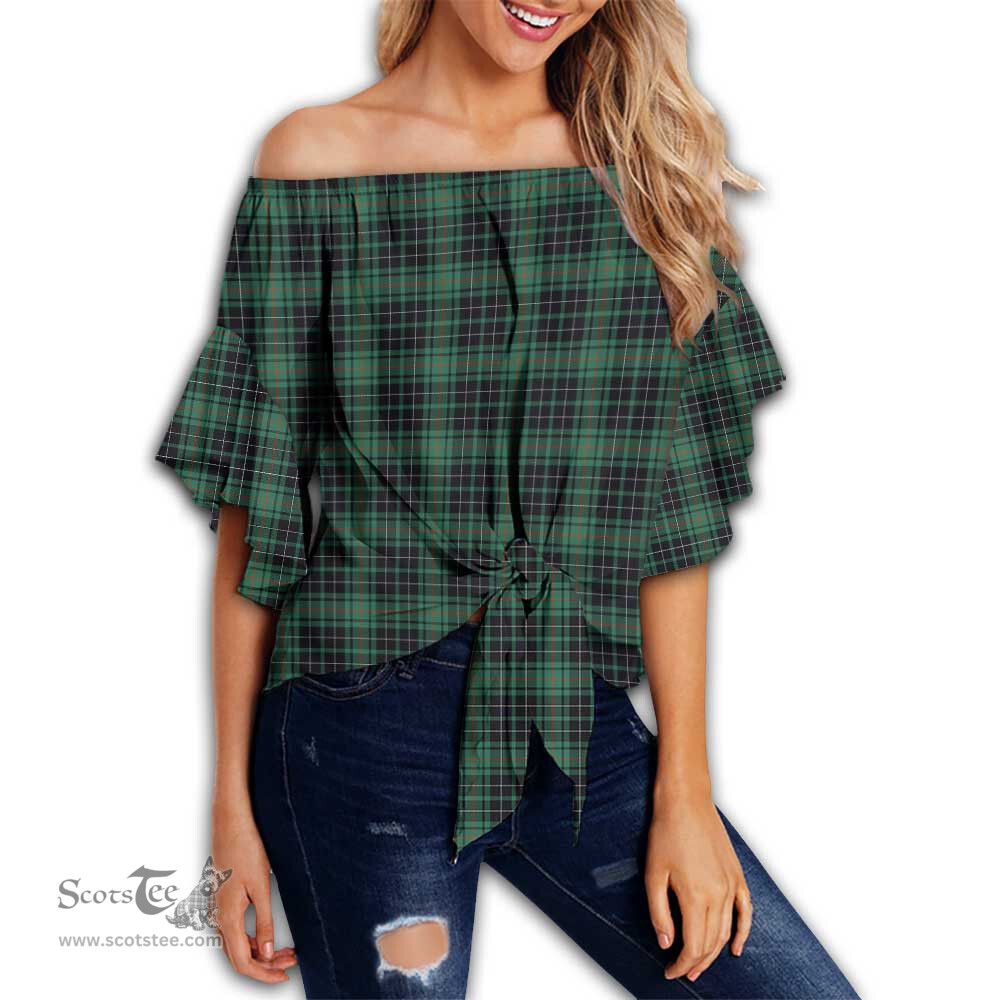 ScotsTee Shop Scottish MacAulay Hunting Ancient Clan Tartan Womens Off Shoulder Waist Wrap Top