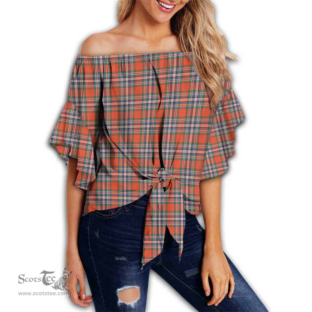 ScotsTee Shop Scottish MacFarlane Ancient Clan Tartan Womens Off Shoulder Waist Wrap Top