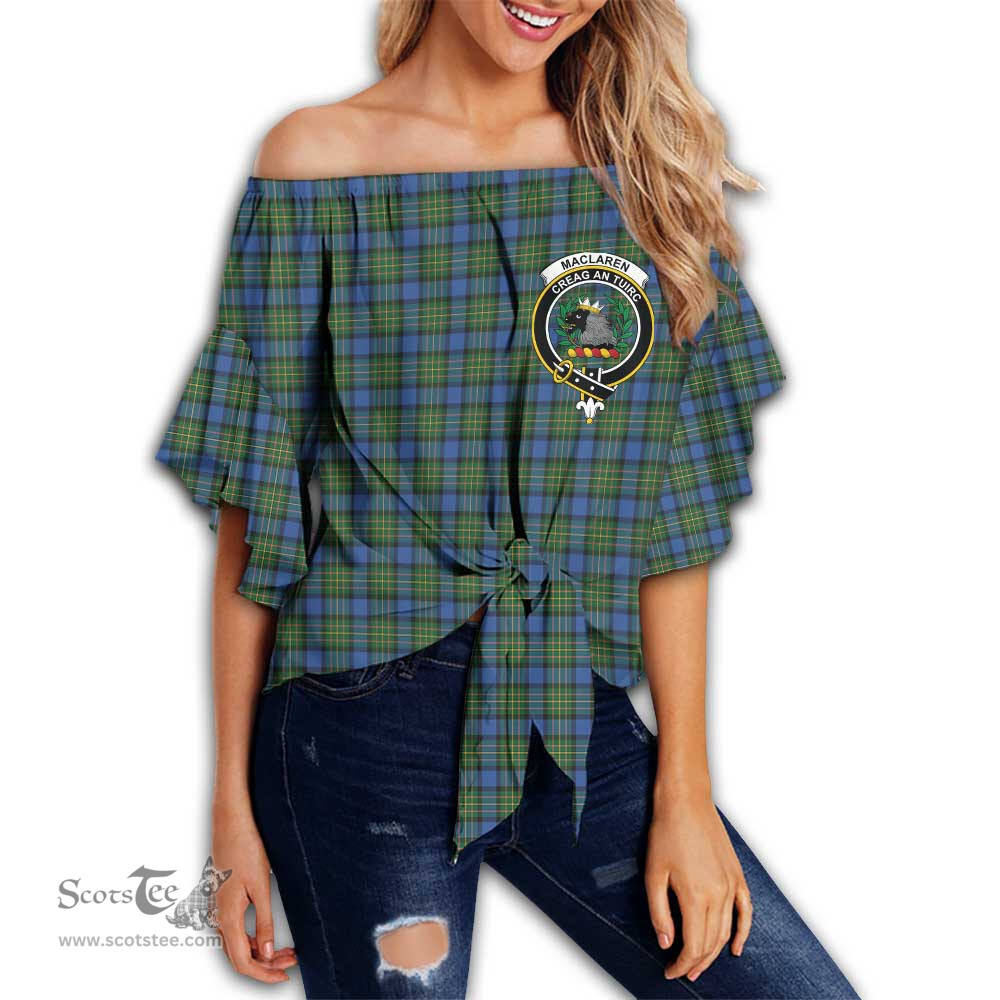 ScotsTee Shop Scottish MacLaren Ancient Clan Crest Tartan Womens Off Shoulder Waist Wrap Top