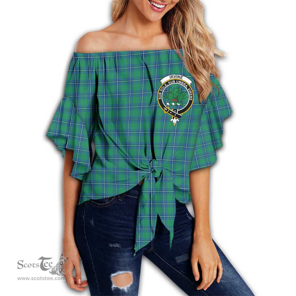 ScotsTee Shop Scottish Irvine Ancient Clan Crest Tartan Womens Off Shoulder Waist Wrap Top