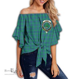 ScotsTee Shop Scottish Irvine Ancient Clan Crest Tartan Womens Off Shoulder Waist Wrap Top