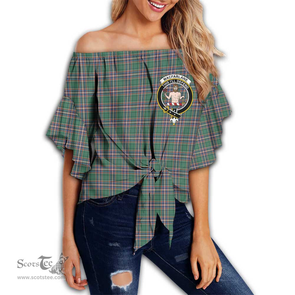 ScotsTee Shop Scottish MacFarlane Hunting Ancient Clan Crest Tartan Womens Off Shoulder Waist Wrap Top