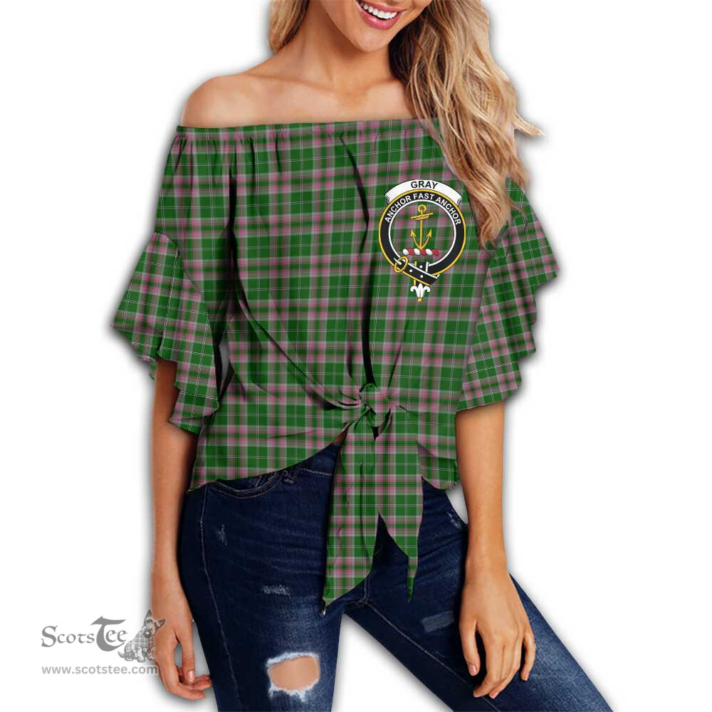 ScotsTee Shop Scottish Gray Hunting Clan Crest Tartan Womens Off Shoulder Waist Wrap Top