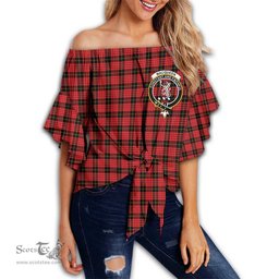 ScotsTee Shop Scottish MacQueen Modern Clan Crest Tartan Womens Off Shoulder Waist Wrap Top