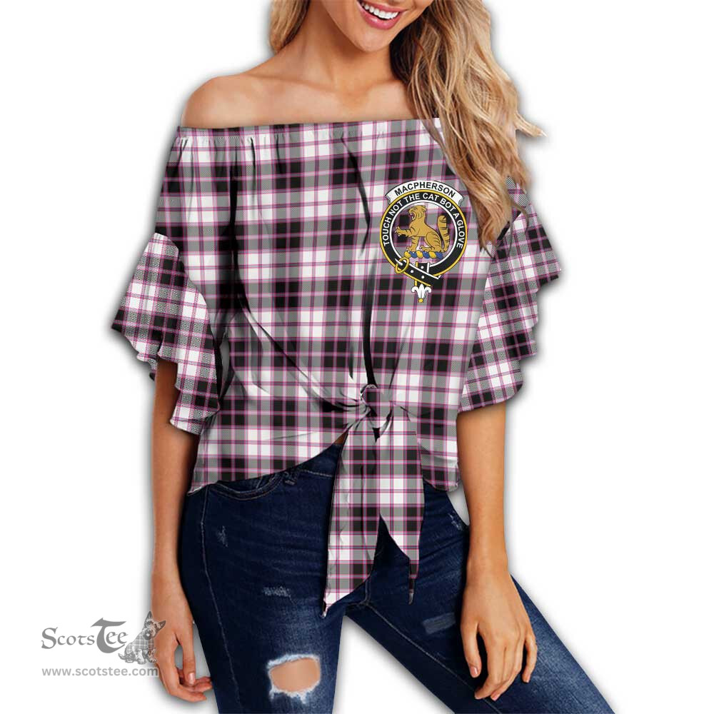ScotsTee Shop Scottish MacPherson Hunting Modern Clan Crest Tartan Womens Off Shoulder Waist Wrap Top