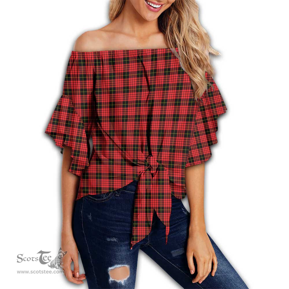 ScotsTee Shop Scottish MacQueen Modern Clan Tartan Womens Off Shoulder Waist Wrap Top