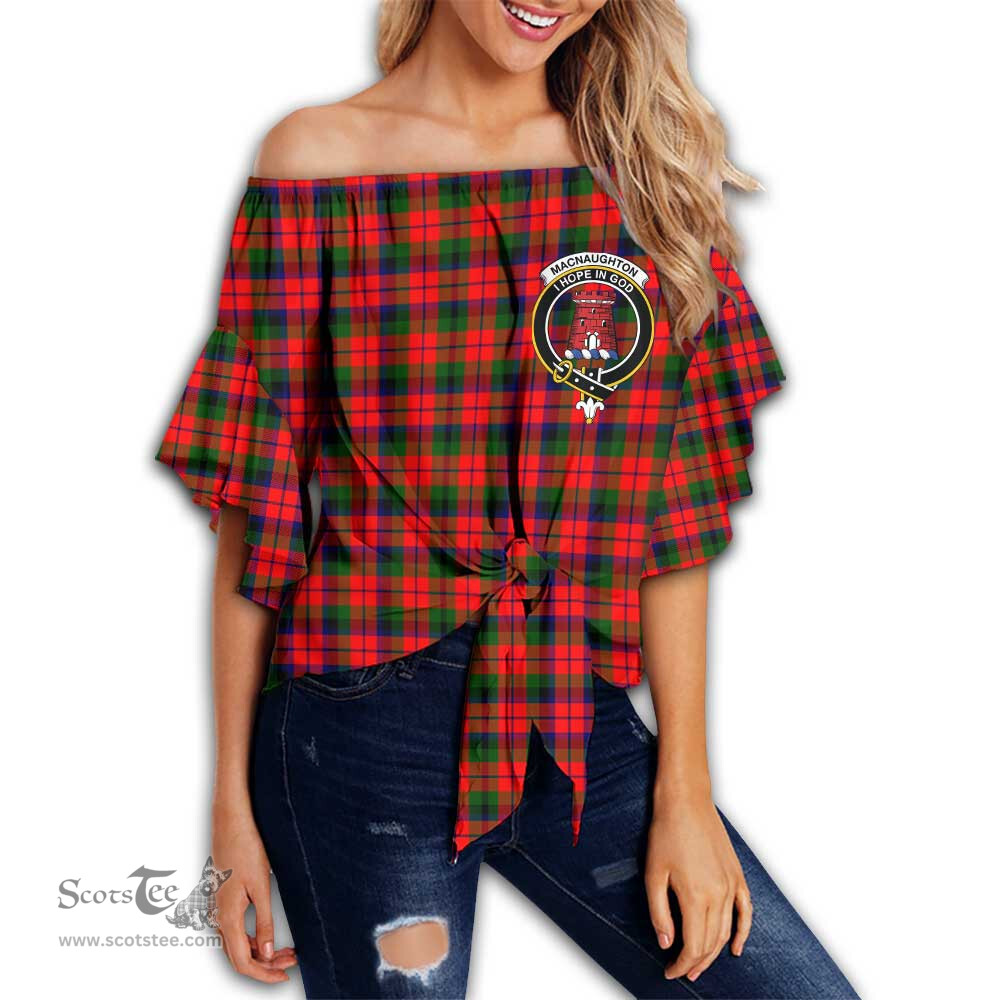 ScotsTee Shop Scottish MacNaughton Modern Clan Crest Tartan Womens Off Shoulder Waist Wrap Top
