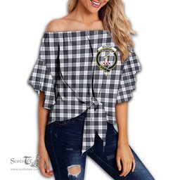 ScotsTee Shop Scottish MacRae Dress Modern Clan Crest Tartan Womens Off Shoulder Waist Wrap Top