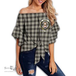 ScotsTee Shop Scottish Menzies Black & White Ancient Clan Crest Tartan Womens Off Shoulder Waist Wrap Top