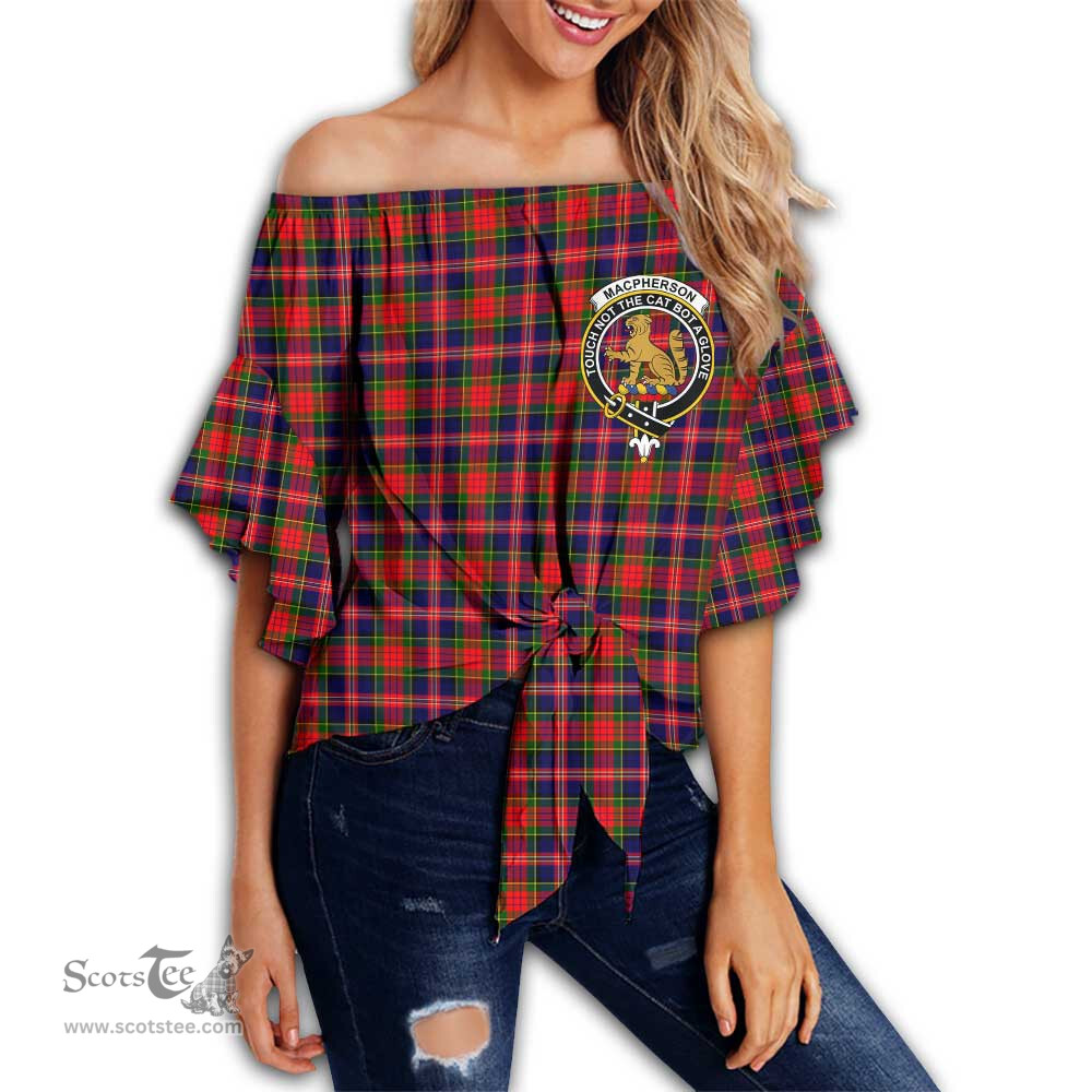 ScotsTee Shop Scottish MacPherson Modern Clan Crest Tartan Womens Off Shoulder Waist Wrap Top