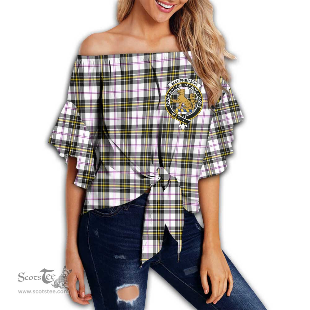 ScotsTee Shop Scottish MacPherson Dress Modern Clan Crest Tartan Womens Off Shoulder Waist Wrap Top