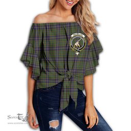 ScotsTee Shop Scottish MacMillan Hunting Modern Clan Crest Tartan Womens Off Shoulder Waist Wrap Top