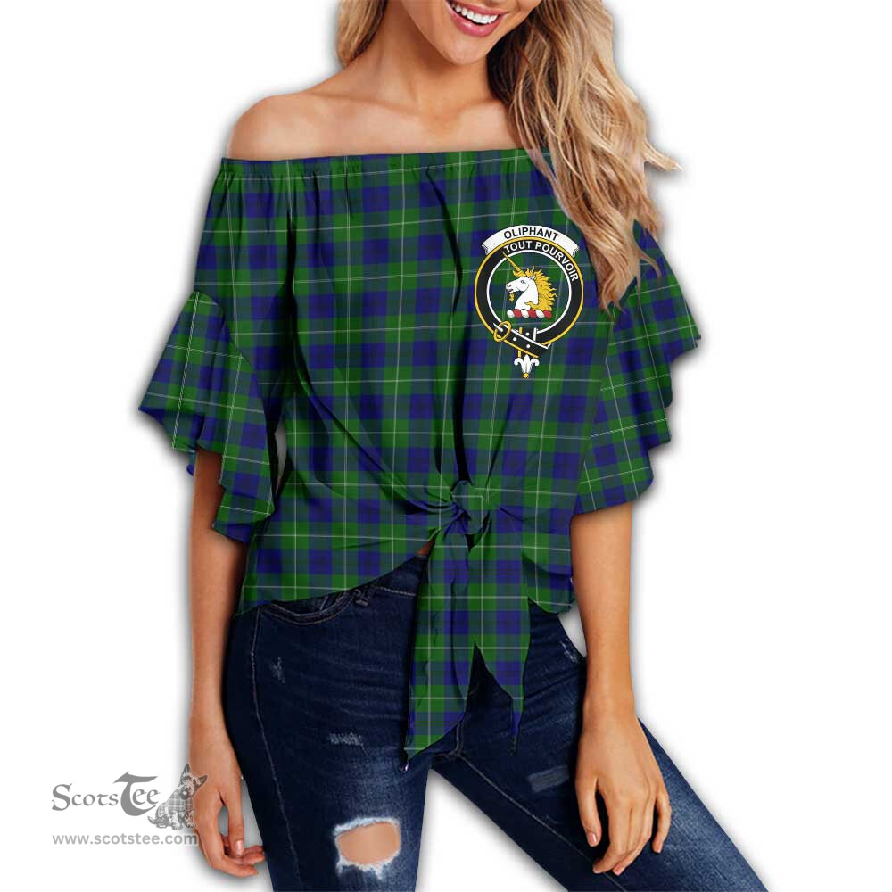 ScotsTee Shop Scottish Oliphant Modern Clan Crest Tartan Womens Off Shoulder Waist Wrap Top