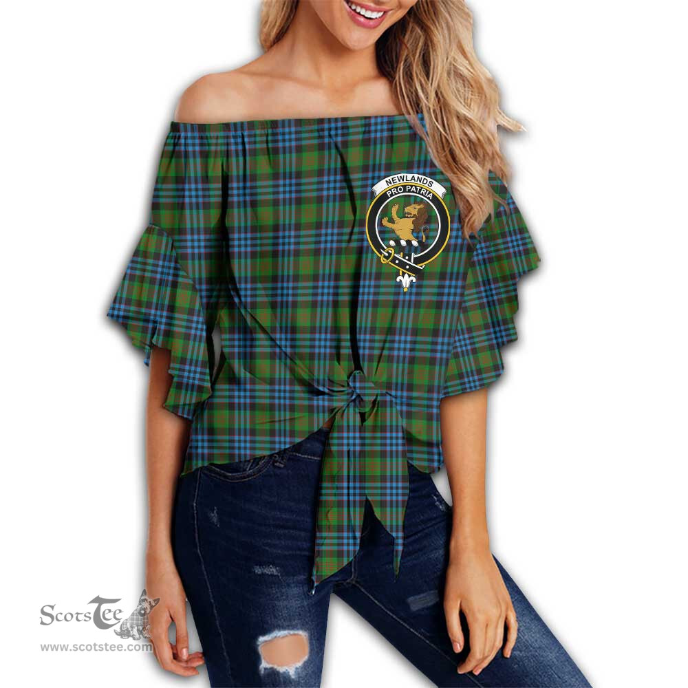 ScotsTee Shop Scottish Newlands of Lauriston Clan Crest Tartan Womens Off Shoulder Waist Wrap Top