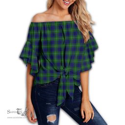 ScotsTee Shop Scottish Oliphant Modern Clan Tartan Womens Off Shoulder Waist Wrap Top