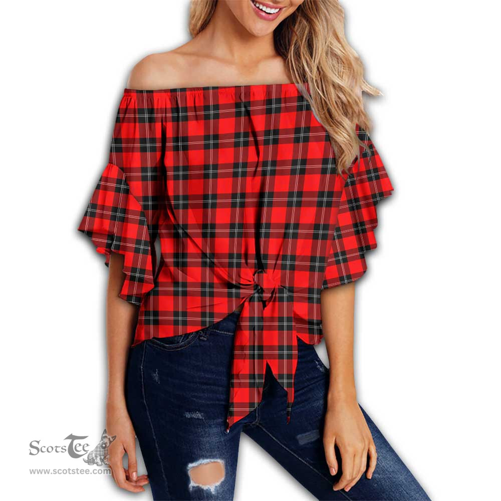 ScotsTee Shop Scottish Ramsay Modern Clan Tartan Womens Off Shoulder Waist Wrap Top