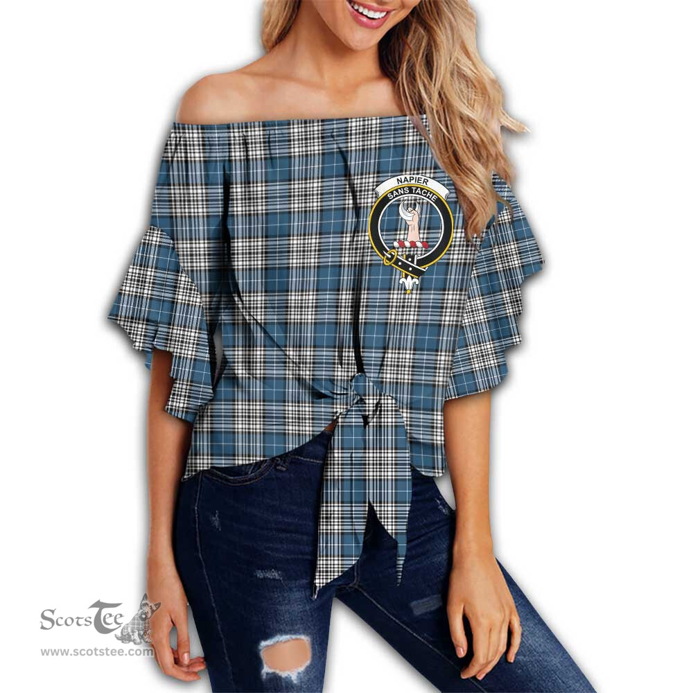 ScotsTee Shop Scottish Napier Modern Clan Crest Tartan Womens Off Shoulder Waist Wrap Top